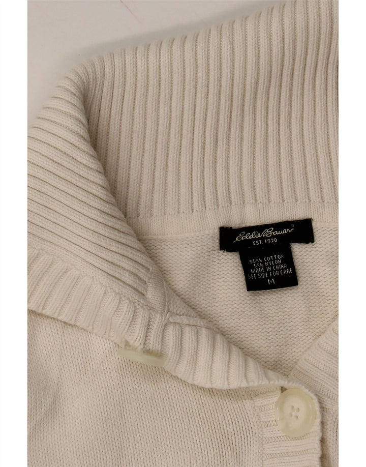 EDDIE BAUER Womens Button Neck Jumper Sweater UK 14 Medium White Cotton Vintage Eddie Bauer and Second-Hand Eddie Bauer from Messina Hembry 