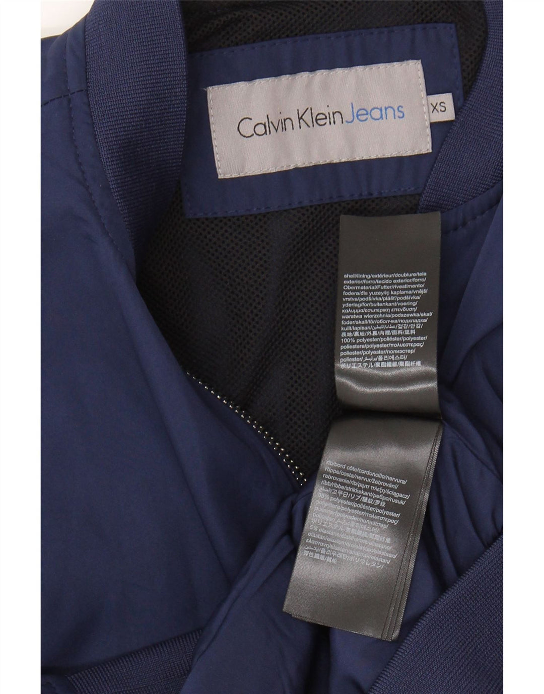 CALVIN KLEIN JEANS Mens Bomber Jacket UK 6 XS Navy Blue Polyester