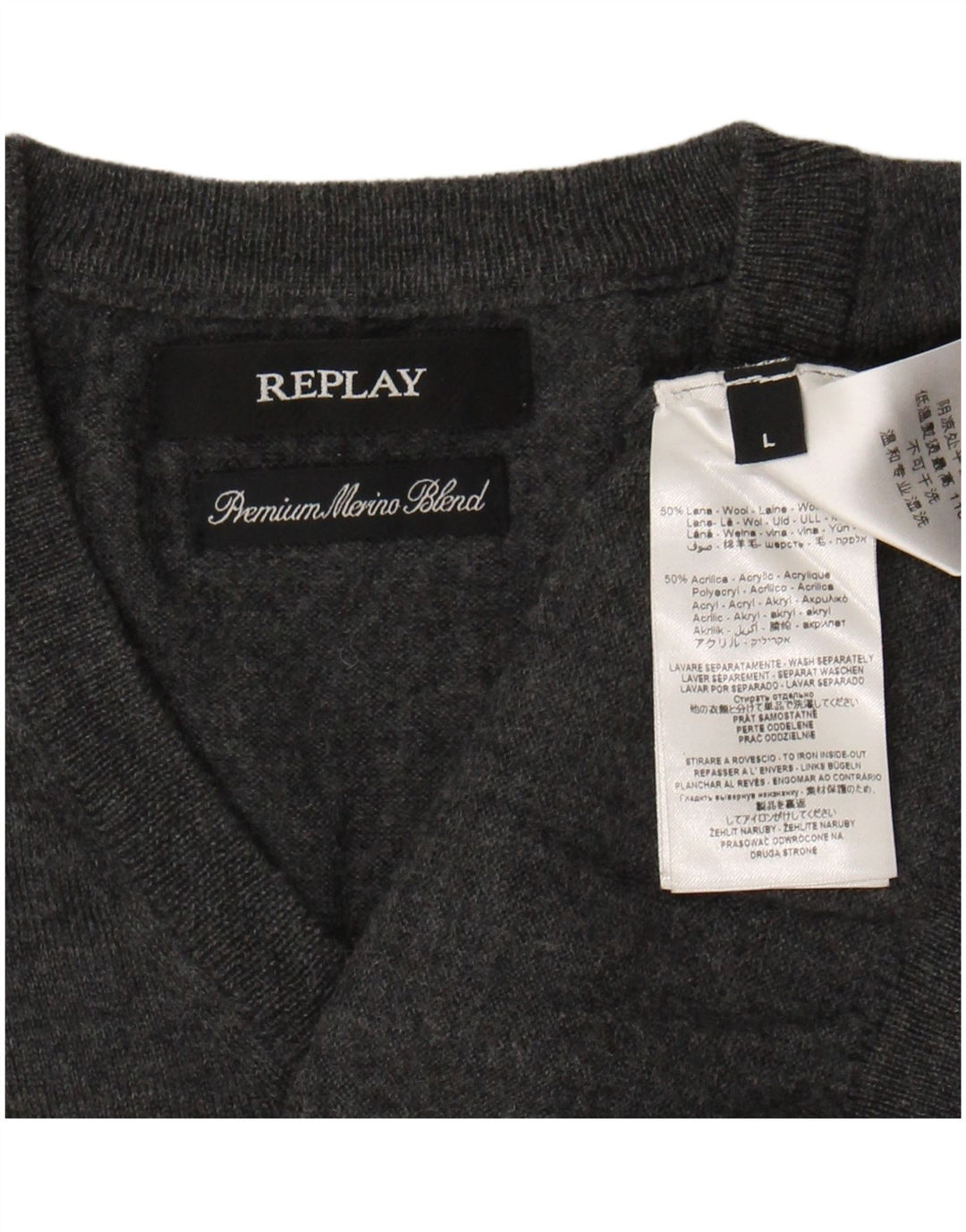 REPLAY Womens V-Neck Jumper Sweater UK 16 Large Grey Wool