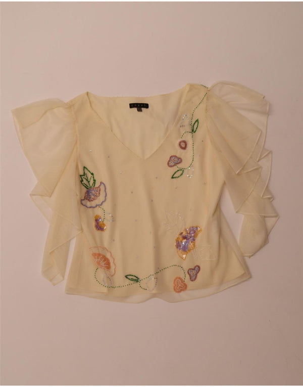 COAST Prozirna ženska majica kratkih rukava UK 16 Veliki žuti poliester