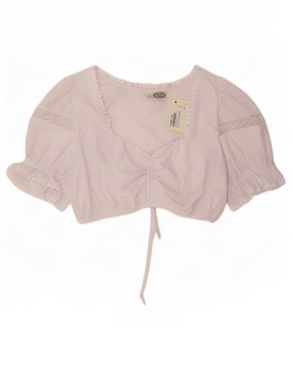 Vintage ženski kratki top IT 56 4XL bijeli cvjetni pamuk