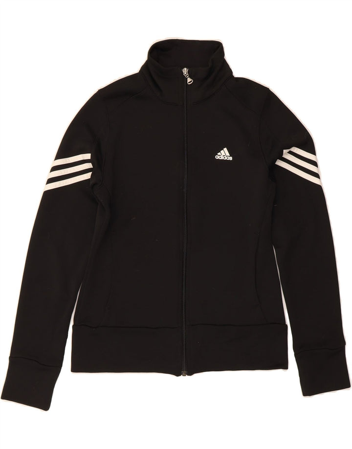ADIDAS Womens Graphic Tracksuit Top Jacket UK 10 Small Black Polyester Vintage Adidas and Second-Hand Adidas from Messina Hembry 