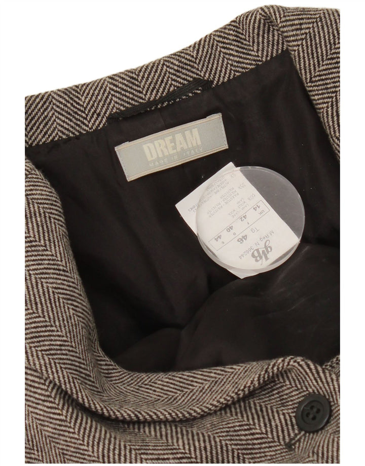 GVB ženski sako sa 1 gumbom UK 14 Velika siva vunena riblja kost