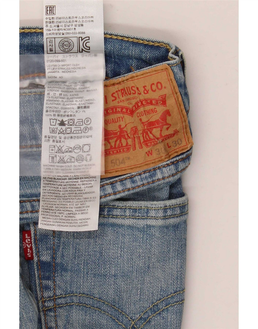 Levi's muške 504 ravne traperice W30 L30 plavi pamuk