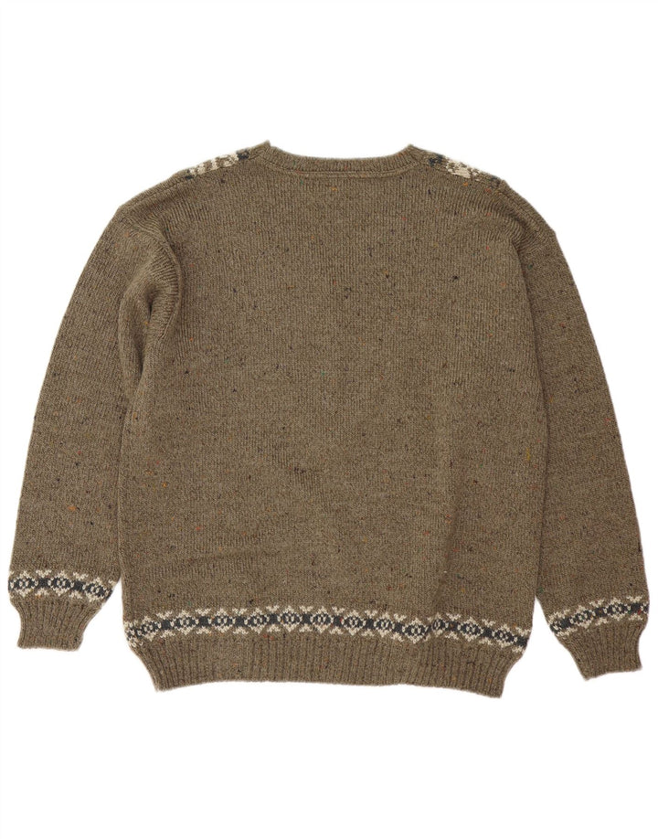Vintage muški džemper s V-izrezom srednje jake boje Fair Isle