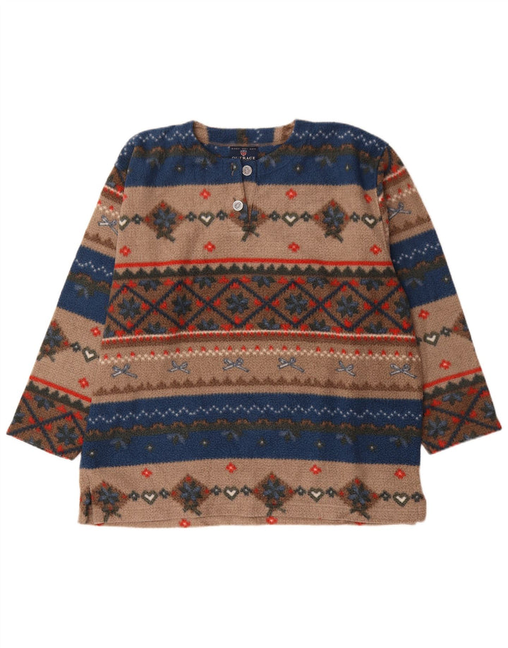 Vintage muški džemper od flisa veliki višebojni Fair Isle poliester