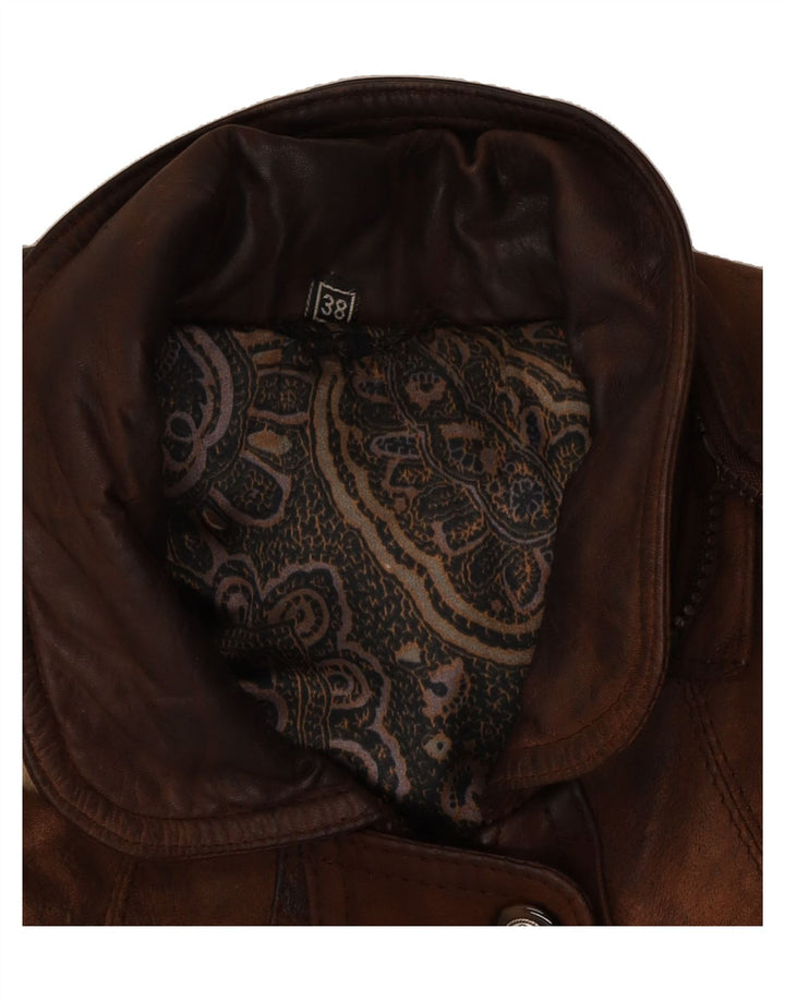 VINTAGE Womens Hooded Leather Coat EU 38 Medium Brown Vintage Vintage and Second-Hand Vintage from Messina Hembry 