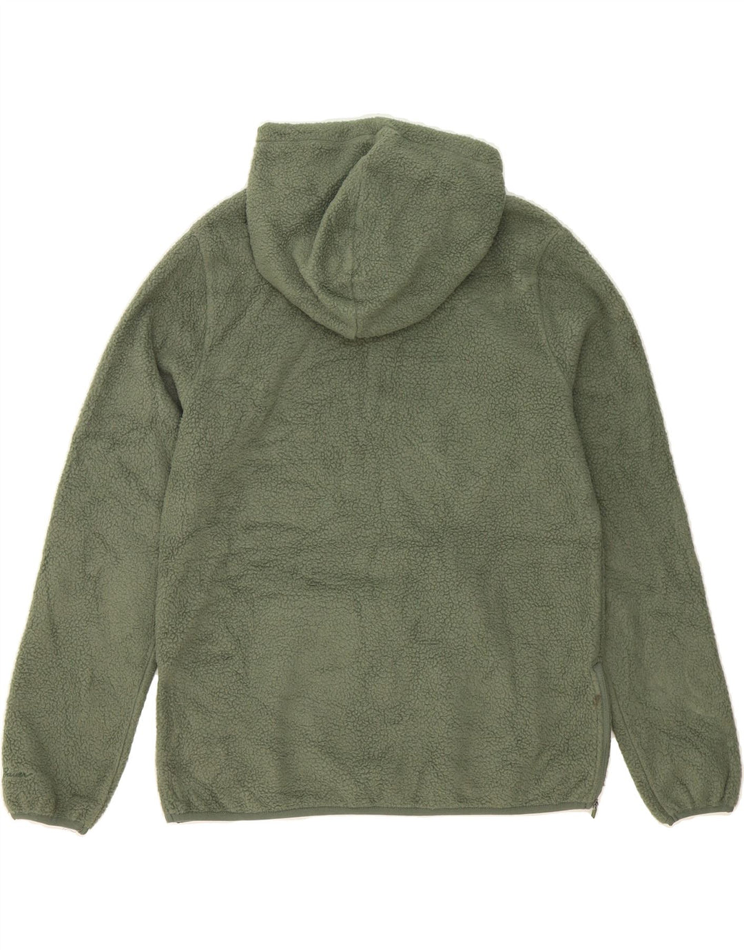 EDDIE BAUER Mens Hooded Zip Neck Fleece Jumper Small Green Polyester Vintage Eddie Bauer and Second-Hand Eddie Bauer from Messina Hembry 