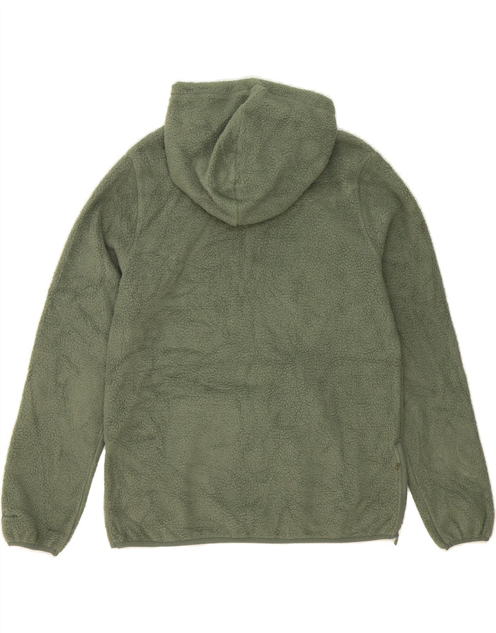 EDDIE BAUER Mens Hooded Zip Neck Fleece Jumper Small Green Polyester Vintage Eddie Bauer and Second-Hand Eddie Bauer from Messina Hembry 