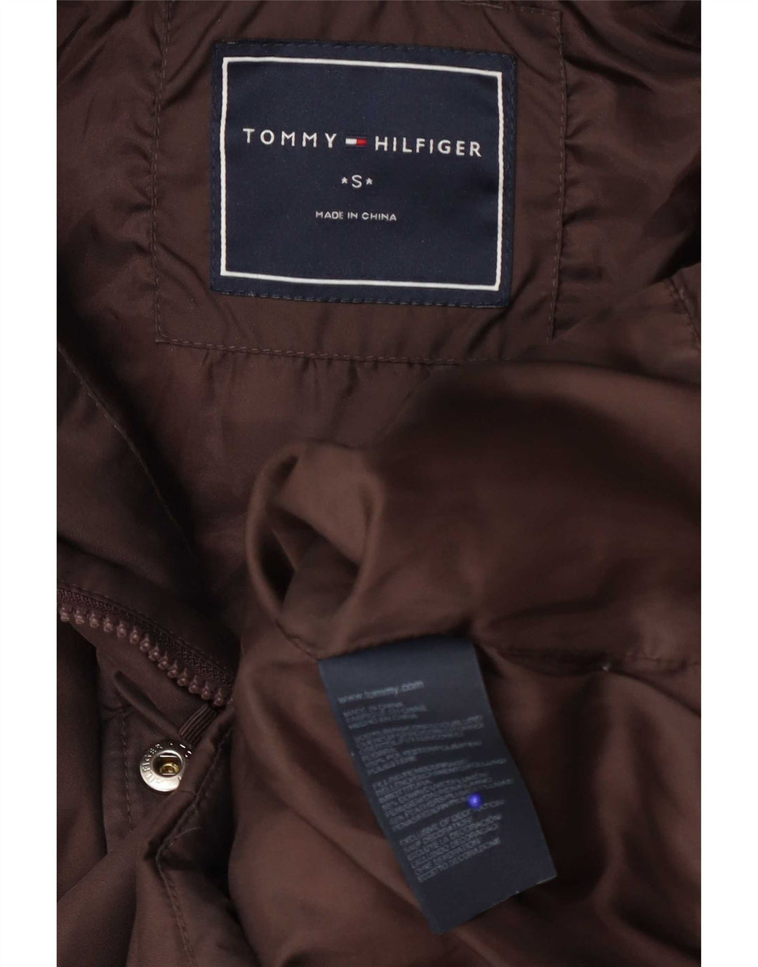 Tommy Hilfiger Ženska podstavljena jakna s kapuljačom UK 10 Mala smeđa poliester