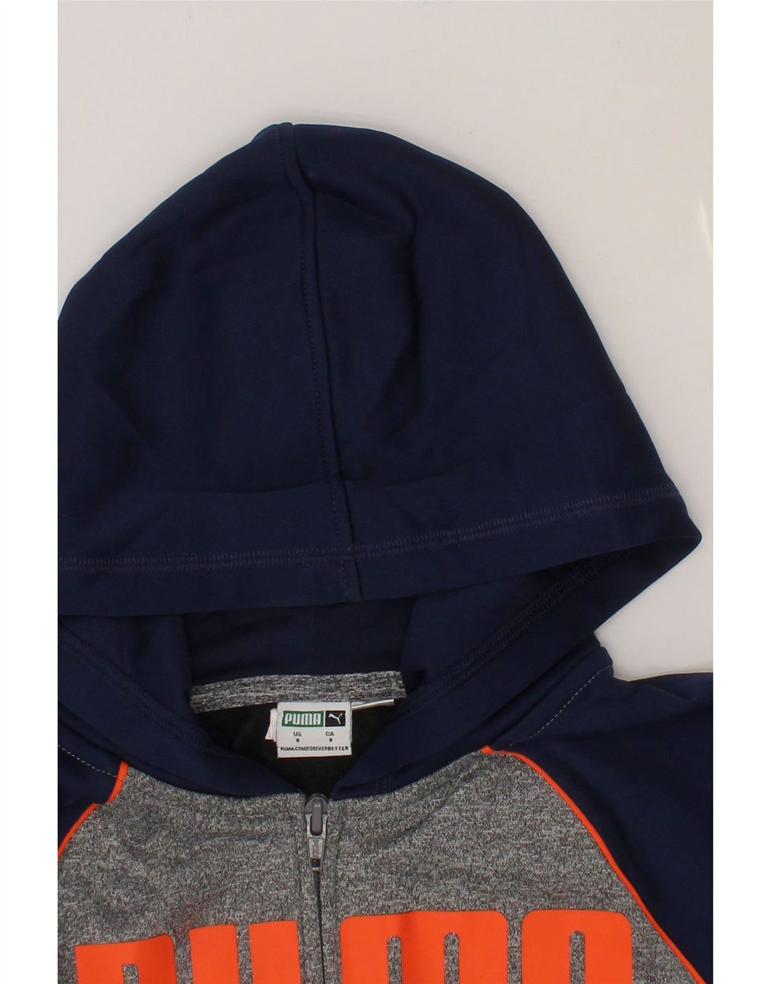 PUMA Boys Graphic Zip Hoodie Sweater 7-8 Years Grey Colourblock Polyester Vintage Puma and Second-Hand Puma from Messina Hembry 