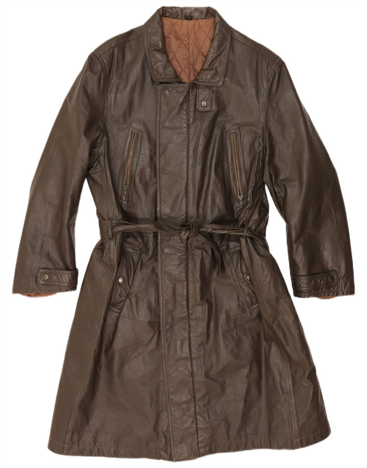 Vintage muški kožni kaput IT 54 2XL kaki boje