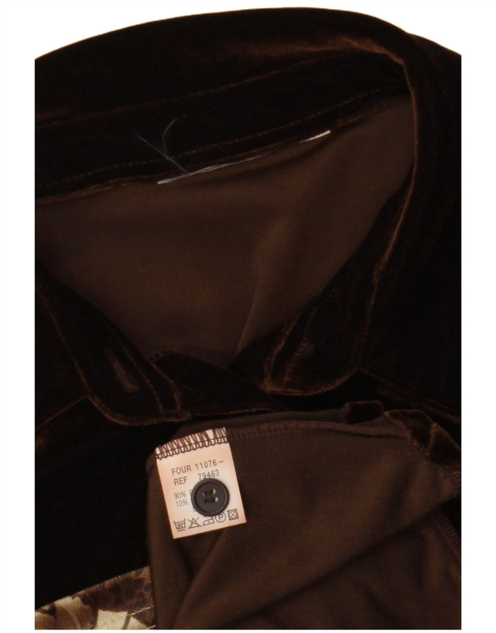 VINTAGE Ženska košulja bez rukava od velura UK 12 Srednje smeđa cvjetna