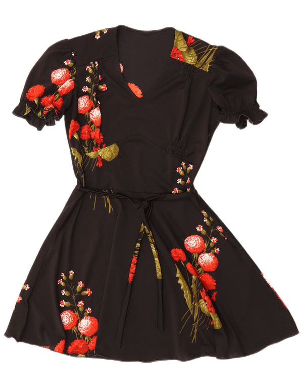 VINTAGE Womens A-Line Dress UK 12 Medium Black Floral