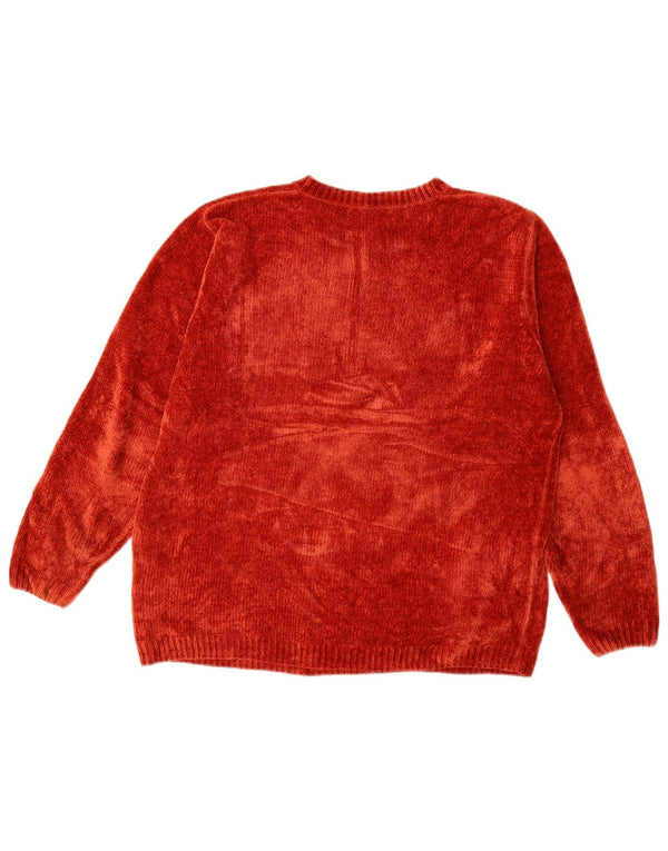 VINTAGE ženski džemper s okruglim izrezom od baršuna UK 16 Veliki crveni cvjetni