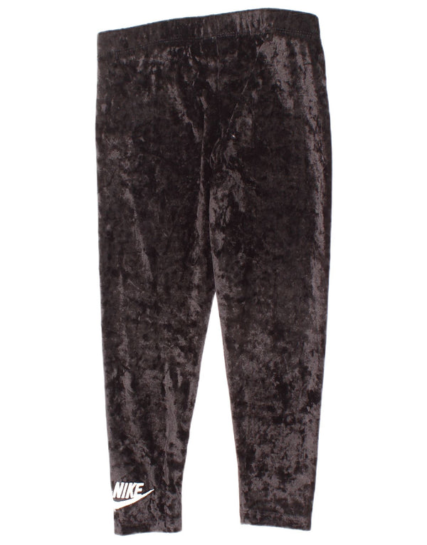 Nike Girls Graphic Velur Leggings 4-5 Years Small Black Poliester