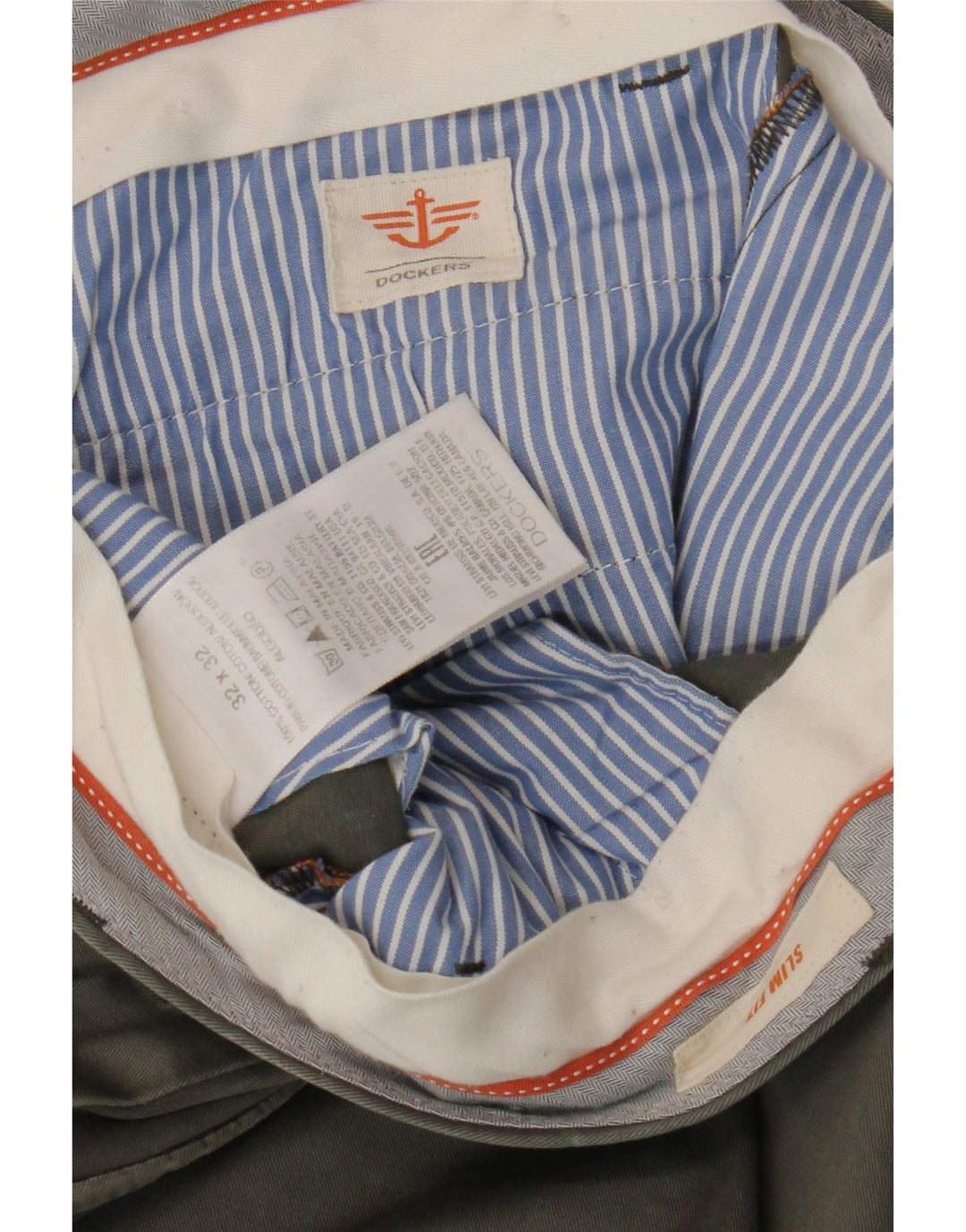 DOCKERS Muške uske chino hlače W32 L32 Kaki pamuk