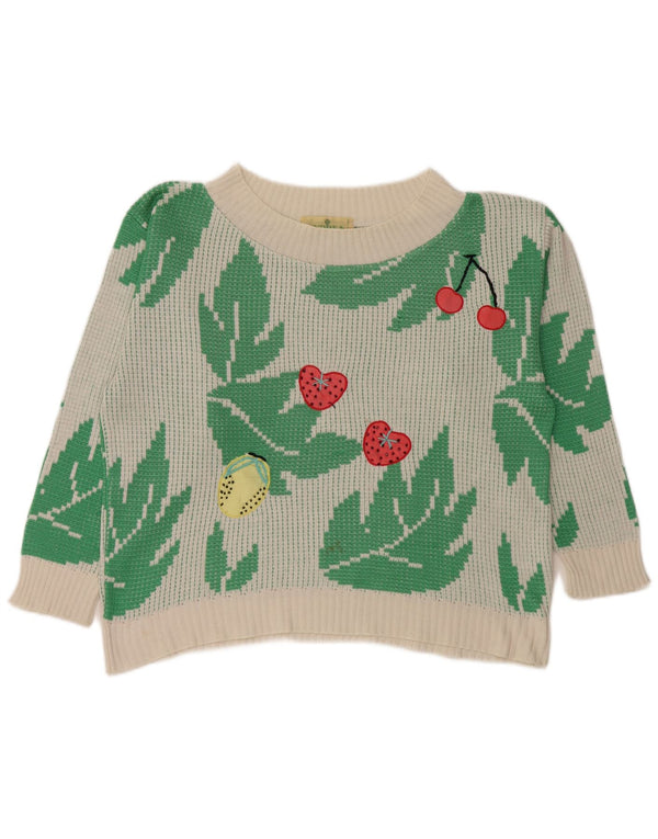 Vintage ženski pulover s kratkim izrezom UK 10 Mali bijeli akril