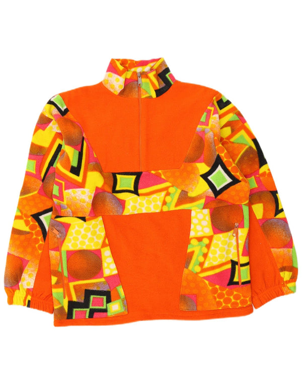 Vintage ženski flis džemper s patentnim izrezom UK 18 XL, narančasti geometrijski