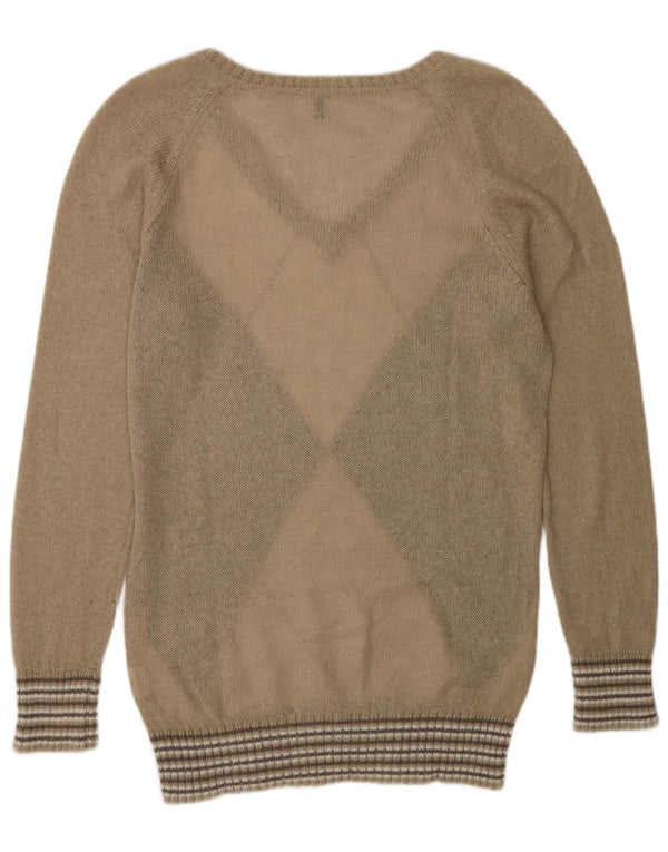 Benetton ženski džemper s V-izrezom UK 14 Srednje bež Argyle/Diamond