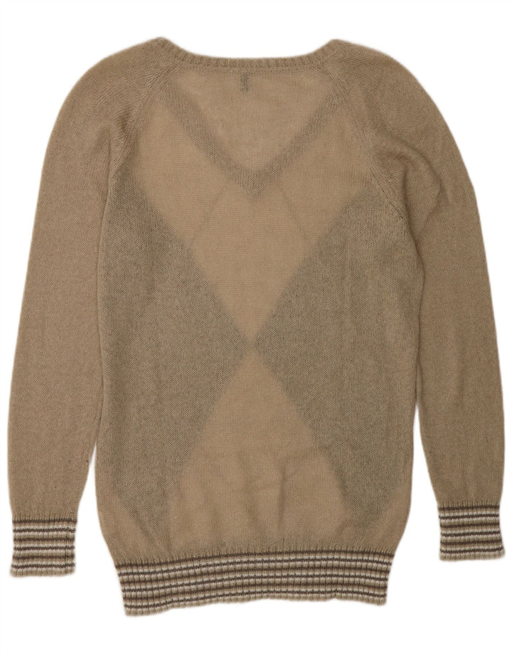 Benetton ženski džemper s V-izrezom UK 14 Srednje bež Argyle/Diamond