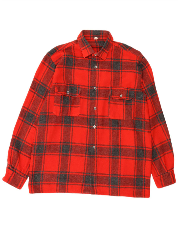 Vintage muška flanelska košulja, veličina 44 XL, crvena karirana vuna