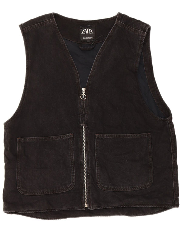 Zara Mens Denim Utility Gilet UK 42 Large Black Cotton
