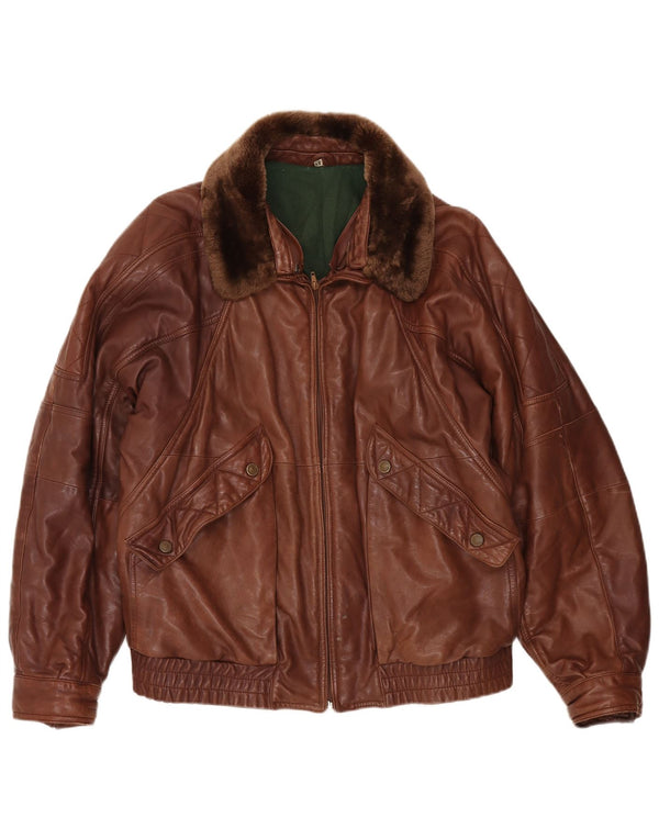 Vintage Mens Leather Jacket IT 54 2XL Brown