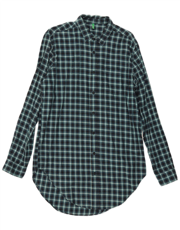 Benetton muška visoka flanelska košulja, veliki tamnoplavi gingham