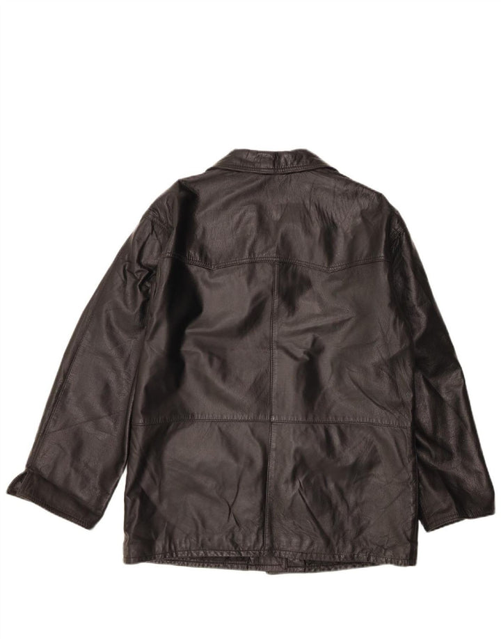 VINTAGE Womens Leather Jacket UK 16 Large Black Leather