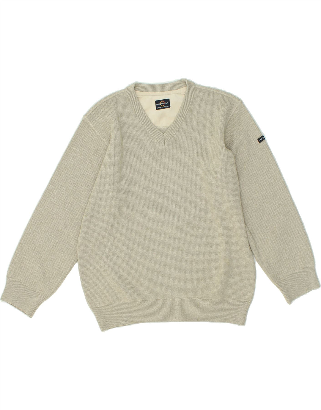 PETER & PAUL Womens V-Neck Jumper Sweater UK 16 Large Beige Wool Vintage Peter & Paul and Second-Hand Peter & Paul from Messina Hembry 
