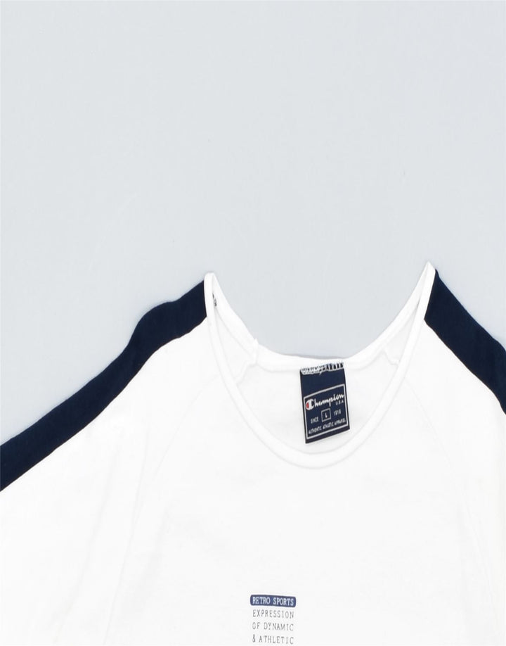 CHAMPION Womens Graphic T-Shirt Top UK 14 Large White Cotton | Vintage | Thrift | Second-Hand | Used Clothing | Messina Hembry 