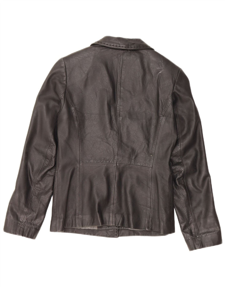 Vintage ženska kožna jakna s jednim gumbom UK 12 Srednja crna koža