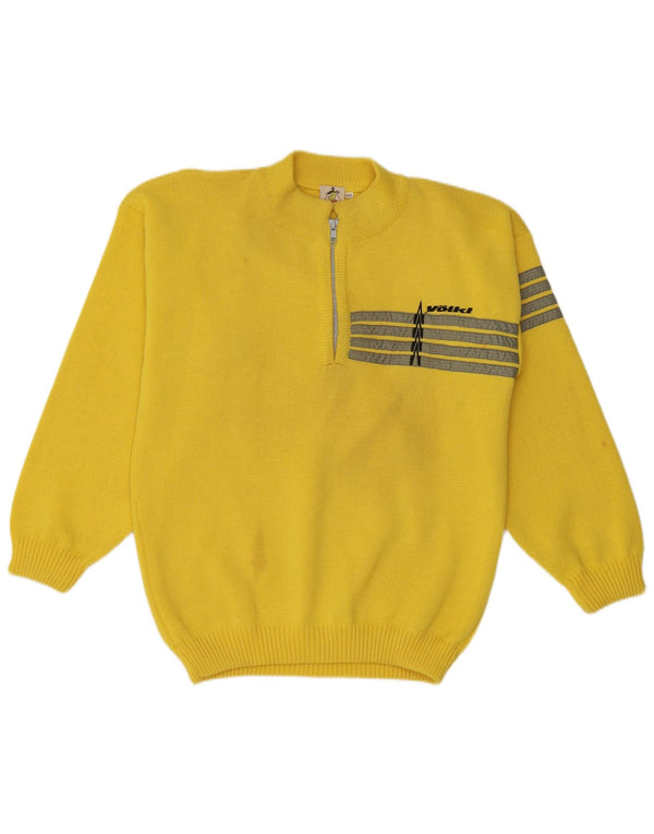 Vintage muški džemper s izrezom s patentnim zatvaračem IT 46 Vuneni mali žuti prugasti