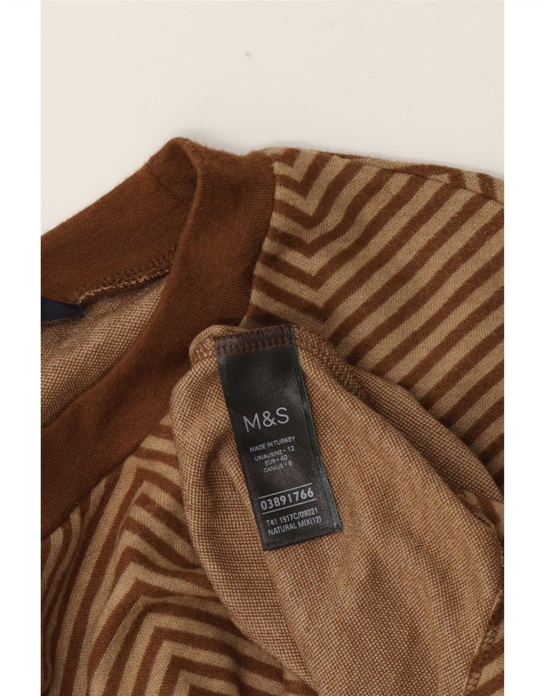 Marks & Spencer ženski džemper s okruglim izrezom UK 12 Srednje smeđi ševron