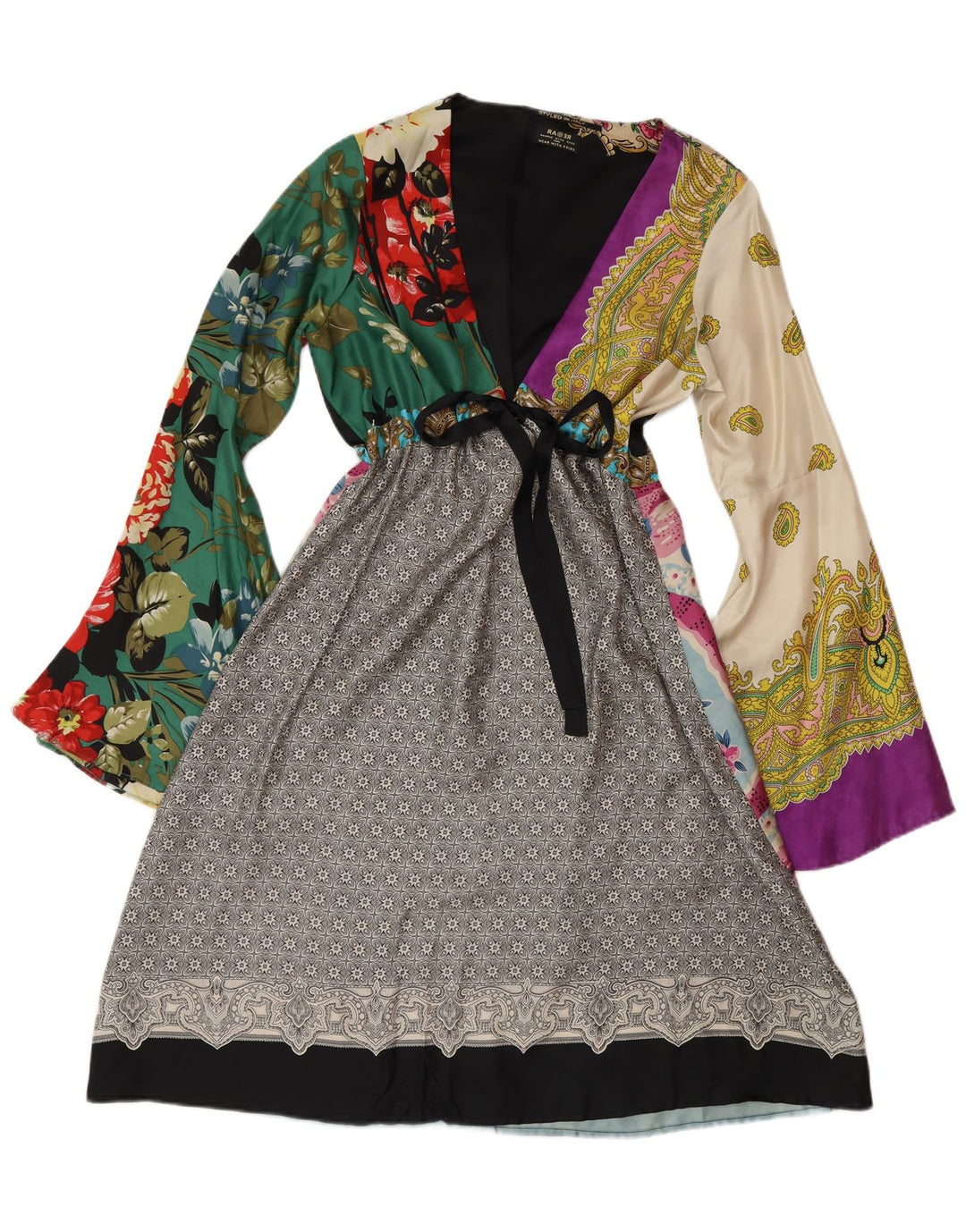 Vintage ženska haljina A-kroja dugih rukava IT 40 srednje višebojna