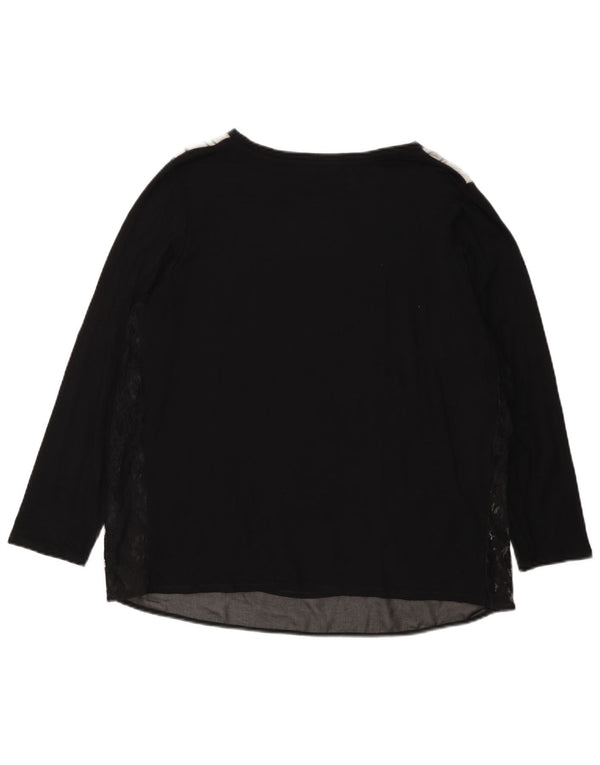 ELENA MIRO Womens Graphic Top Long Sleeve UK 18 XL Black