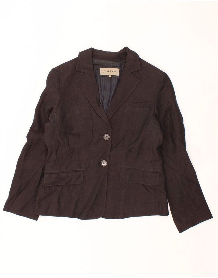 JIGSAW Womens 2 Button Blazer Jacket UK 10 Small  Brown Linen Vintage Jigsaw and Second-Hand Jigsaw from Messina Hembry 