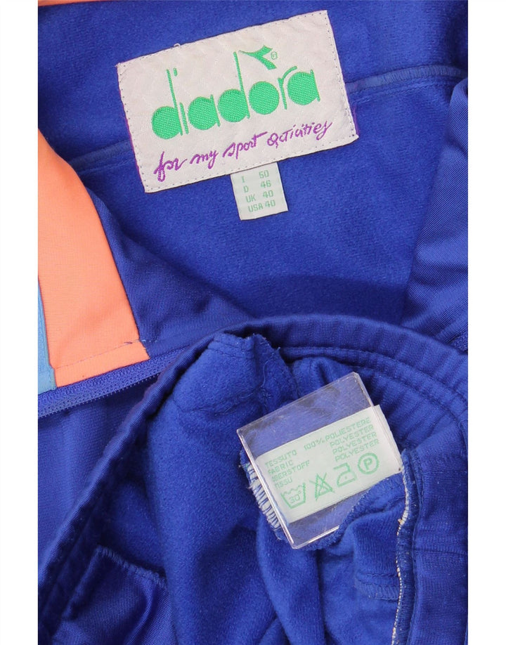 DIADORA Mens Graphic Tracksuit Top Jacket UK 40 Medium Blue Colourblock Vintage Diadora and Second-Hand Diadora from Messina Hembry 