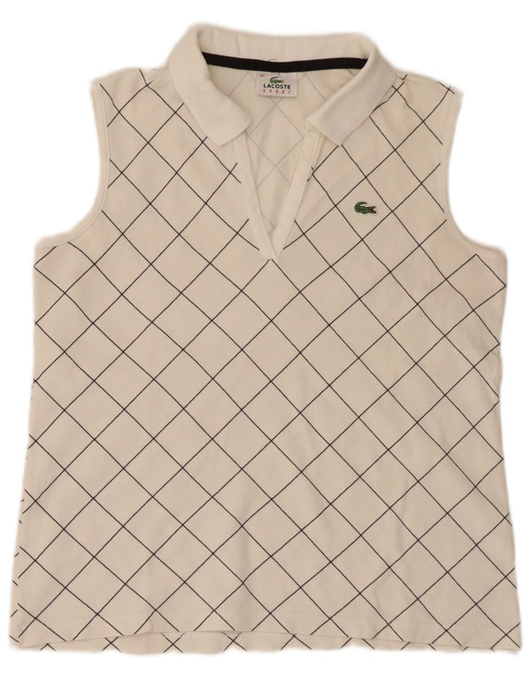 Lacoste ženska polo majica bez rukava, veličina 42, veliki bijeli karirani pamuk