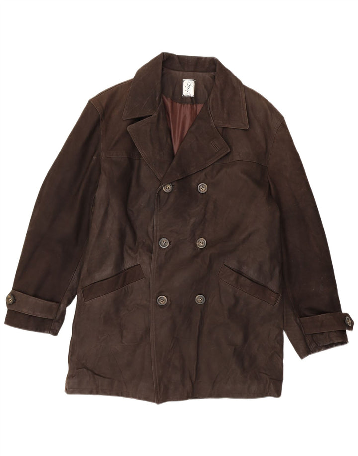 Vintage muški kožni kaput s dvostrukim kopčanjem IT 54 2XL smeđa koža