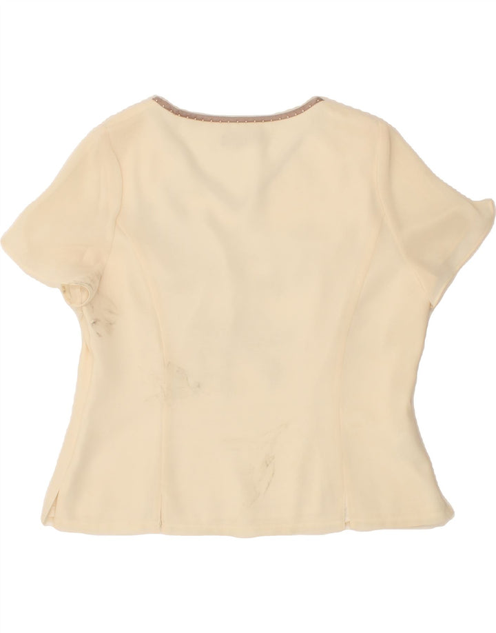 JACQUES VERT Womens Graphic Blouse Top UK 16 Large Beige Floral Polyester Vintage Jacques Vert and Second-Hand Jacques Vert from Messina Hembry 