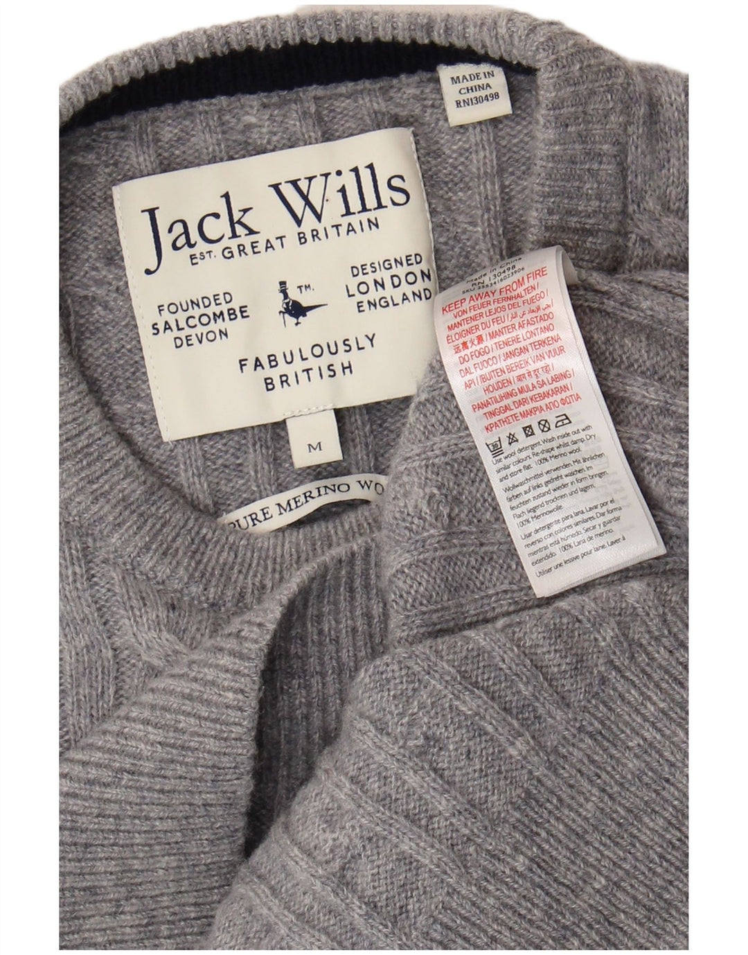 Jack Wills Muški džemper s okruglim izrezom UK 14 srednje siva merino vuna