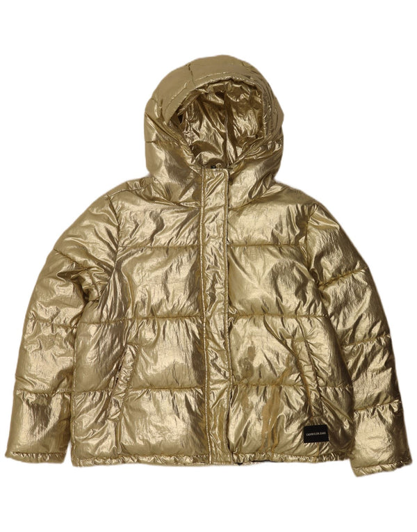 Calvin Klein Jeans Ženska prevelika podstavljena jakna s kapuljačom UK 16 Large Gold