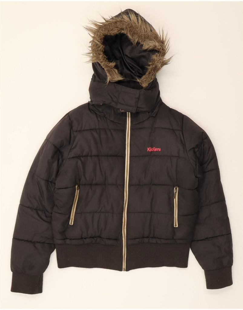 KICKERS Girls Oversized Hooded Bomber Padded Jacket 15-16 Years Grey Vintage Kickers and Second-Hand Kickers from Messina Hembry 