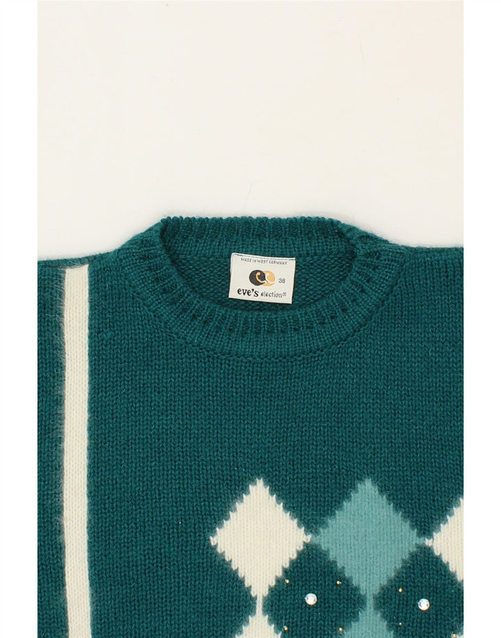 EVE Womens Crew Neck Jumper Sweater EU 38 Medium Green Argyle/Diamond Vintage Eve and Second-Hand Eve from Messina Hembry 