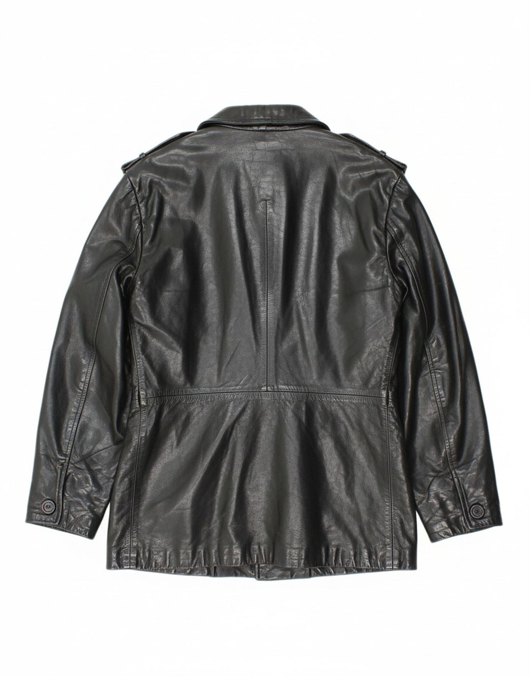 VINTAGE Womens Military Leather Jacket IT 44 Medium Black Leather