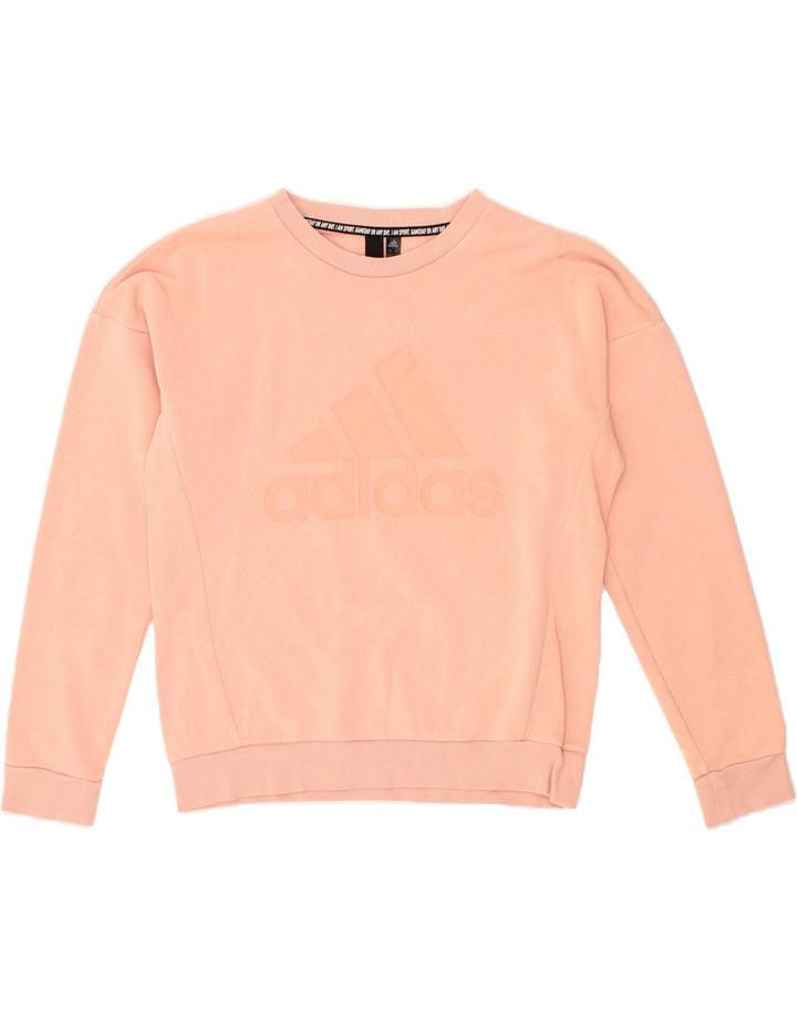 ADIDAS Womens Oversized Graphic Sweatshirt Jumper UK 8/10 Small Orange Vintage Adidas and Second-Hand Adidas from Messina Hembry 
