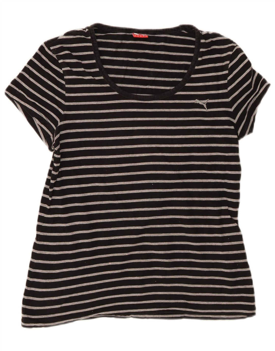 PUMA Womens T-Shirt Top UK 12 Medium Black Striped