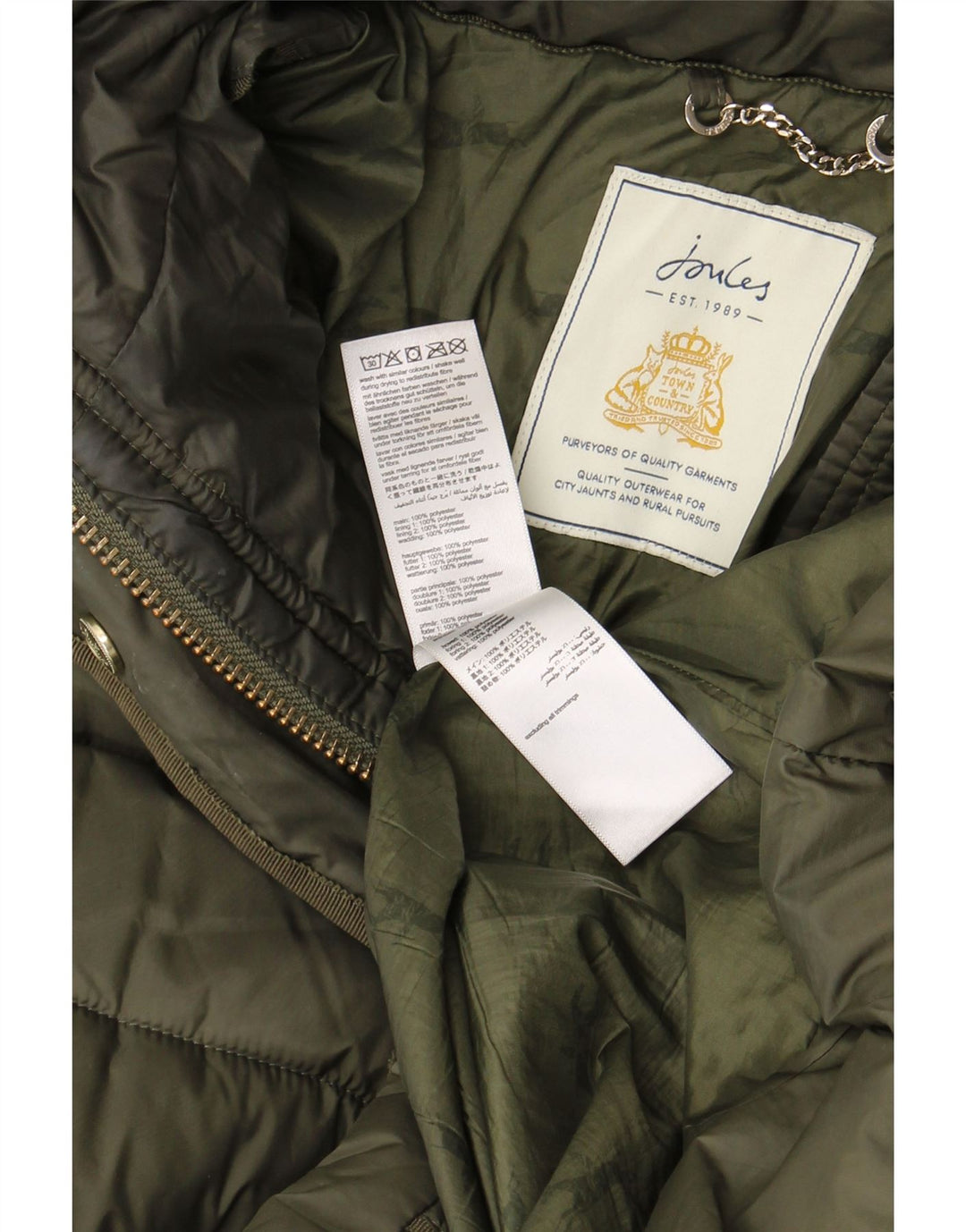 Joules ženski podstavljeni kaput s kapuljačom UK 12 Srednji kaki poliester